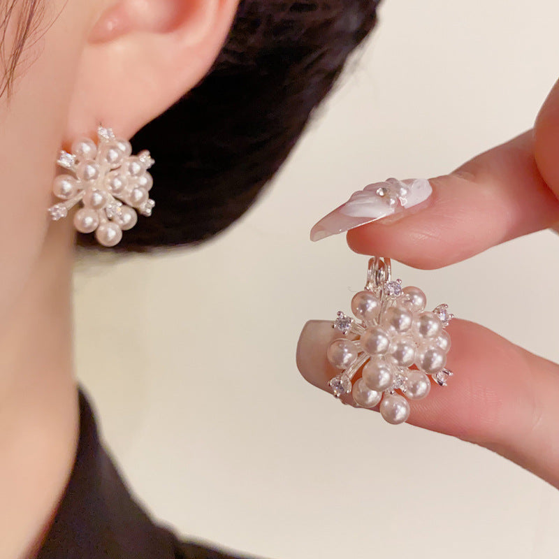 18K Gold Luxury Pearl Flower Bouquet Ear Cuff Earrings – Hoops Design