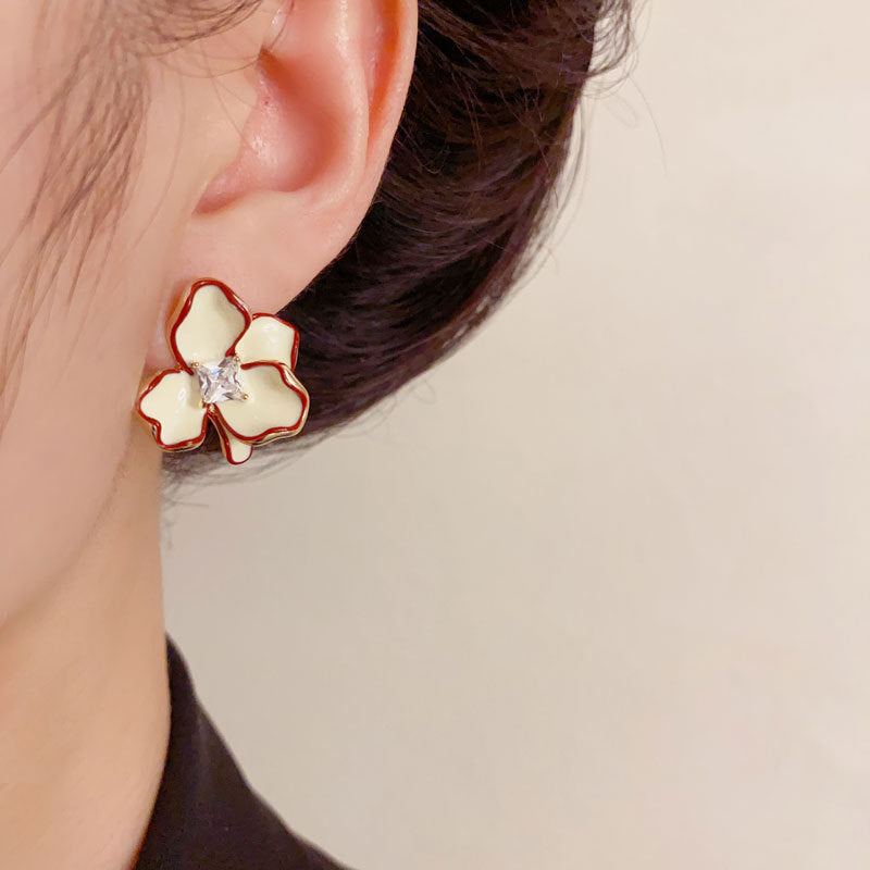 Luxury Zircon Petal Stud Earrings – Floral Design