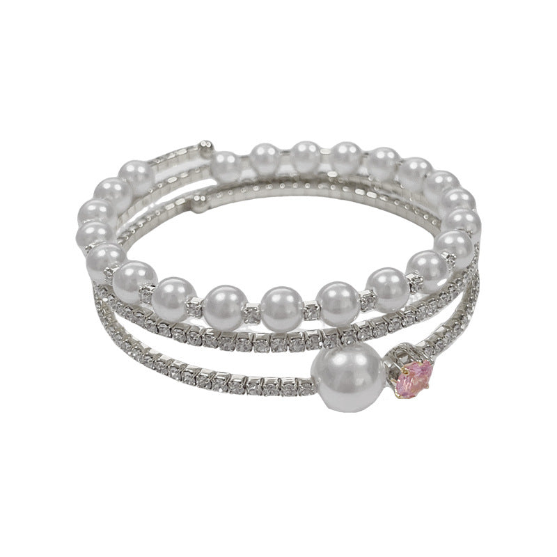 14K Gold-Plated Zircon Pearl Layered Bracelet – Chic Minimalist Design