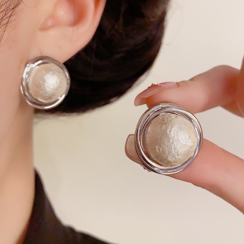 14K Gold Metal-Wrapped Cotton Pearl Stud Earrings – Elegant Design