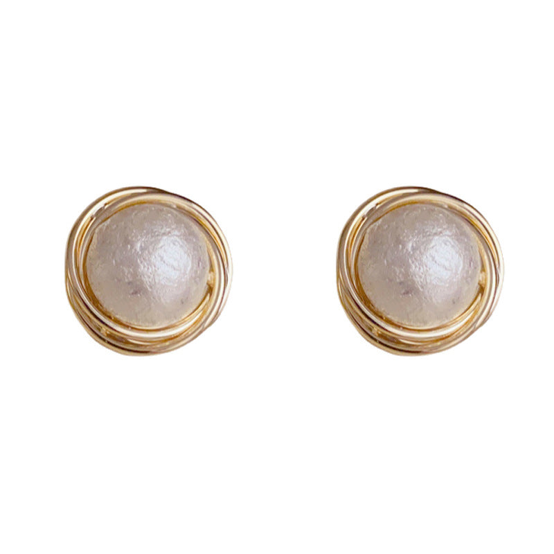 14K Gold Metal-Wrapped Cotton Pearl Stud Earrings – Elegant Design
