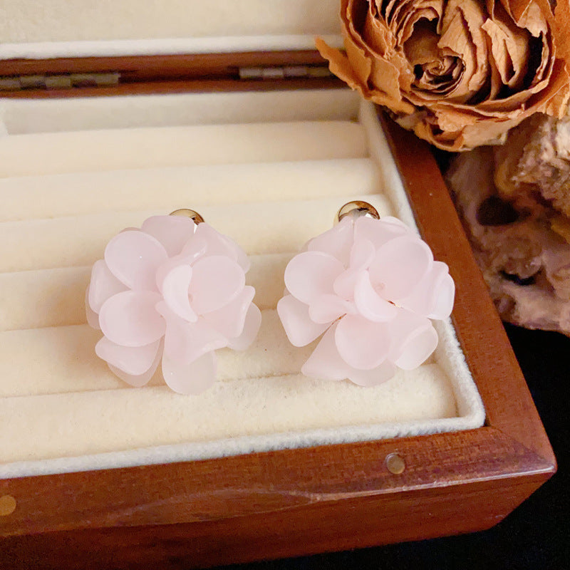 Luxury White or Pink Flower Petal Earrings - Silver Needle Design