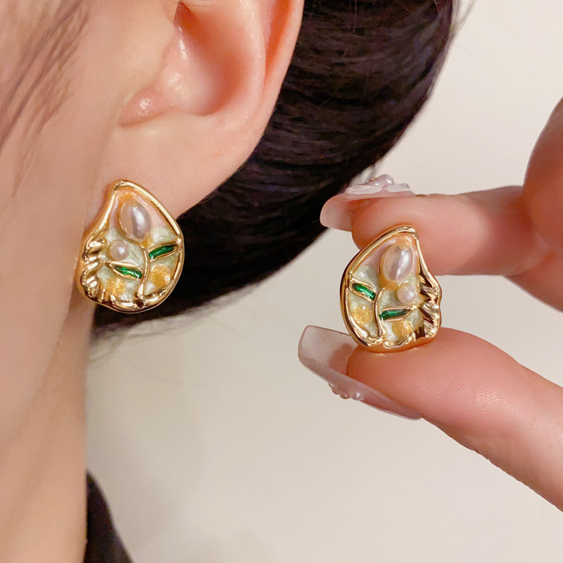 14K Gold Pearl Tulip Geometric Jewelry – Earrings, Bracelet & Necklace