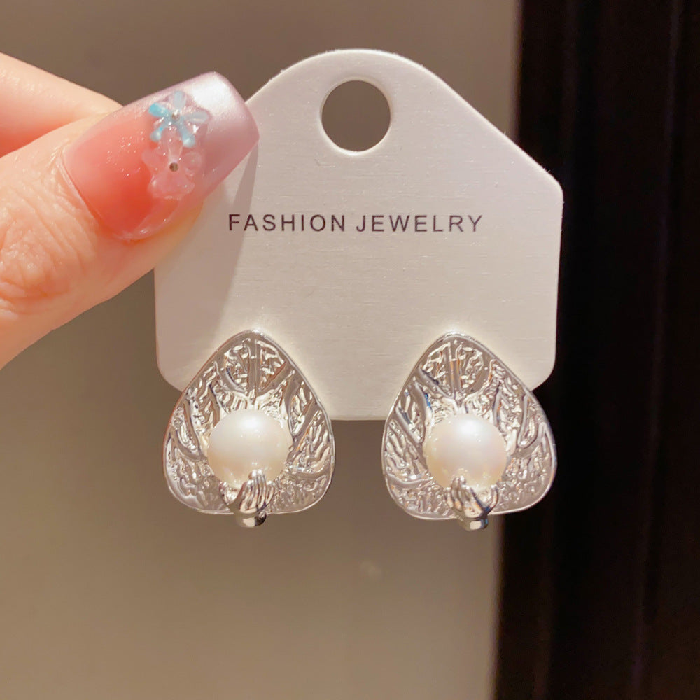 Eaioncol Leaf Pearl Stud Earrings 14K Gold & Silver Plated