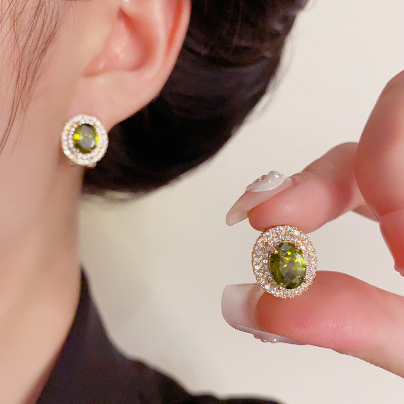 Elegant Zircon Oval Stud Gold Earrings – Geometric Design