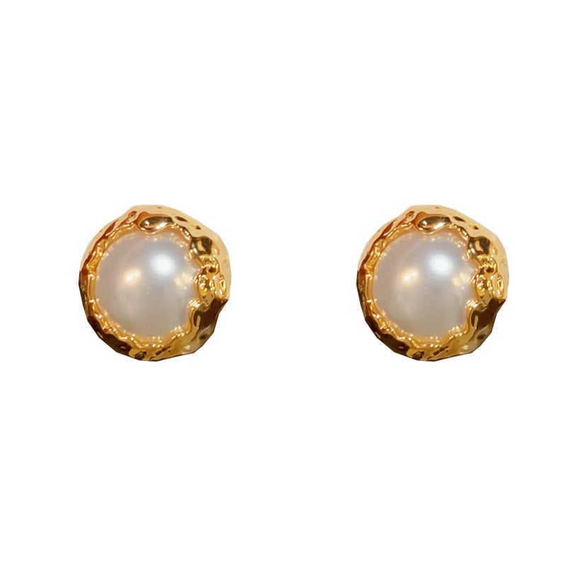 14K Gold-Plated Metal Wrapped Pearl Stud Earrings - Elegant Minimalist