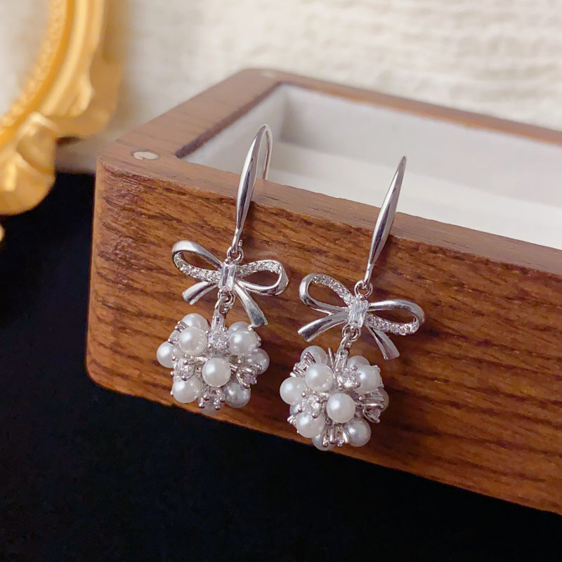 Luxury Pearl Bow Ball Tassel Drop Earrings – Elegant Design