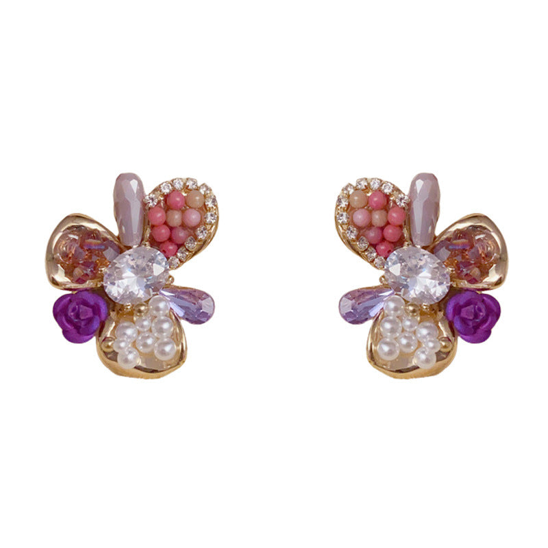 Elegant Handcrafted Beaded Petal Stud Earrings – Floral Design