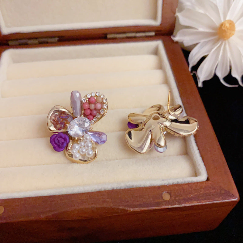 Elegant Handcrafted Beaded Petal Stud Earrings – Floral Design