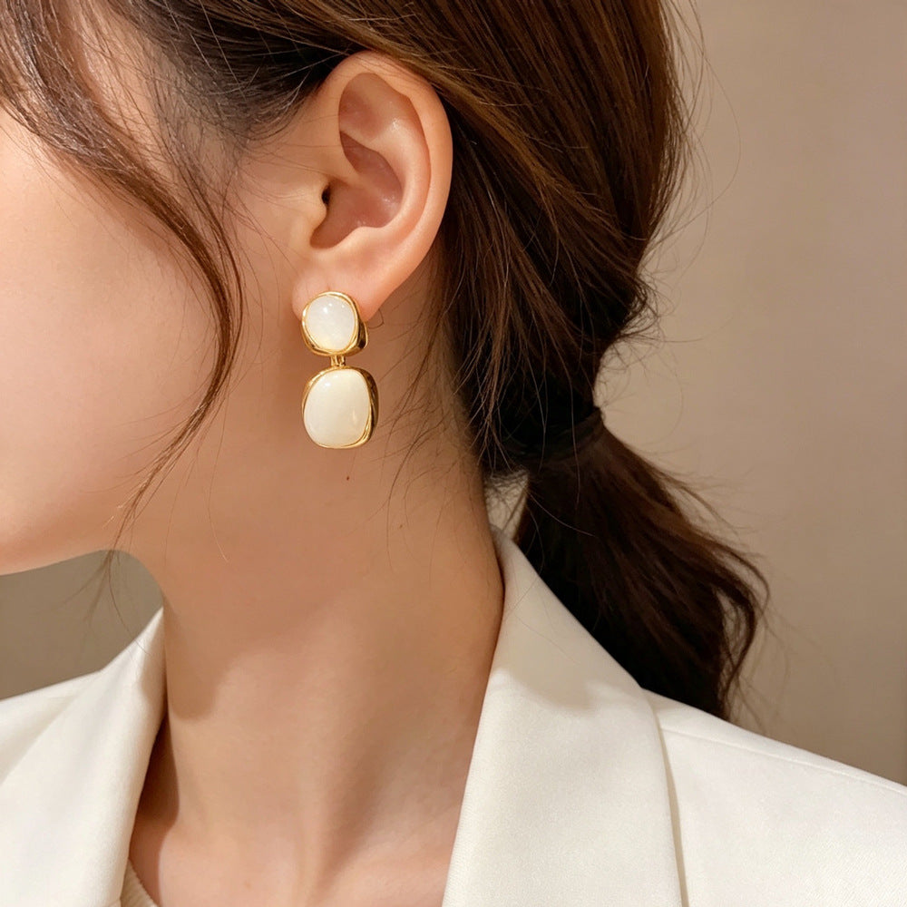 Eaioncol Geometric Enamel Drop Earrings White Red