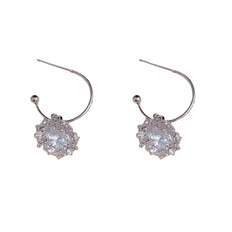 Elegant Silver Zircon Snowflake Drop Floral Earrings – Silver Needle