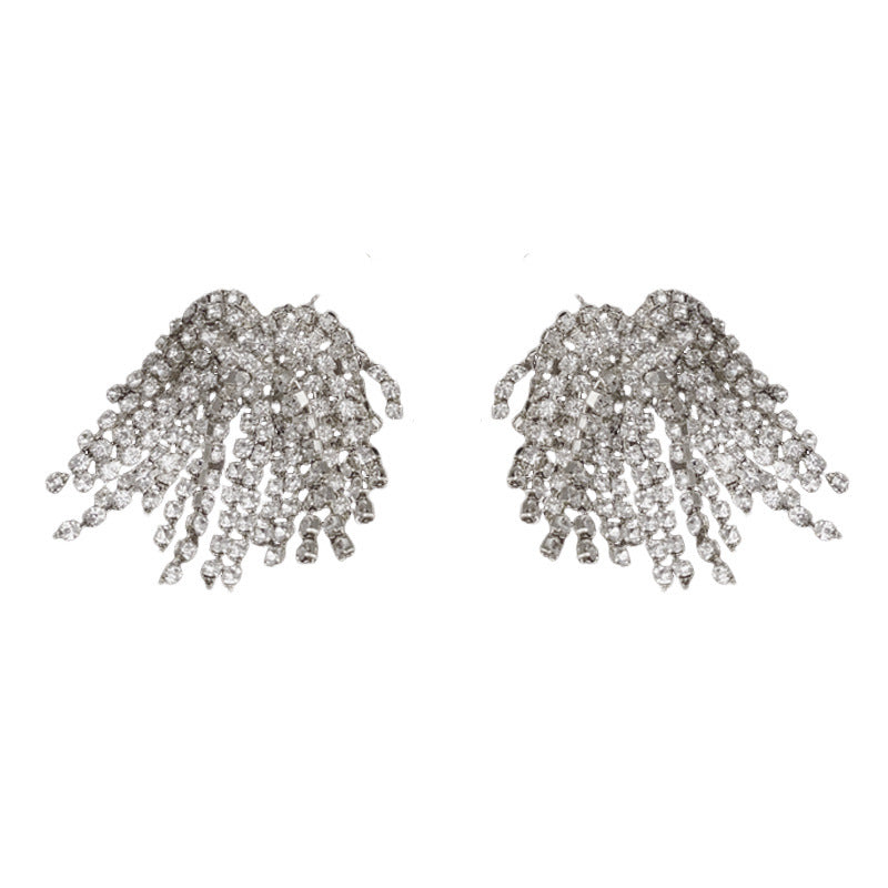 14K Gold Full Rhinestone Tassel Earrings – Glamorous Sparkle Design