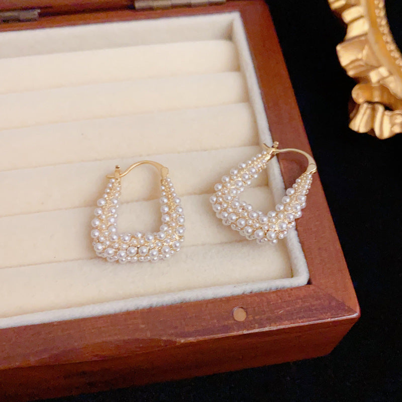 Gold Zircon & Pearl Geometric Ear Cuff Earrings – Elegant Design