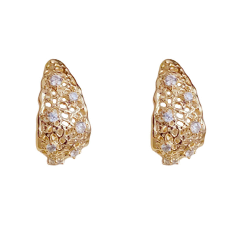 Luxury Zircon Metal Hollow Teardrop Earrings – Elegant Design
