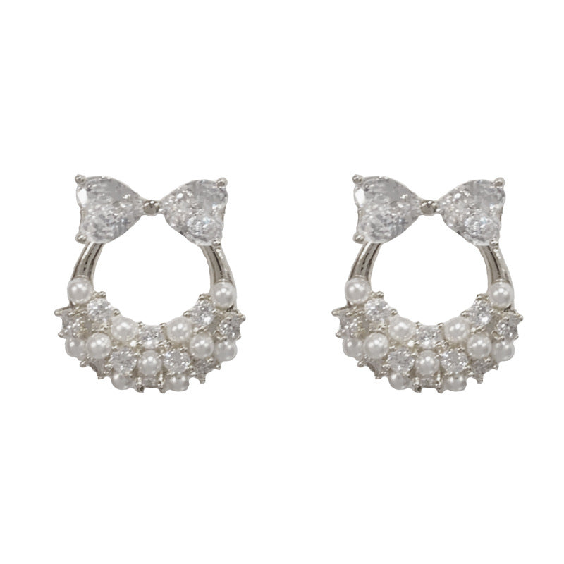 14K Gold-Plated Bow Pearl Hoop Stud Earrings – Sweet Minimalist Design