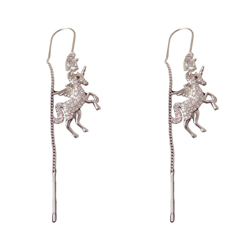 Luxury Zircon Pegasus Long Tassel Threader Earrings – Elegant Design