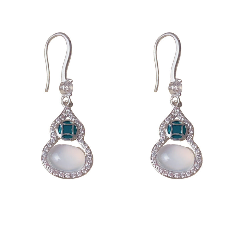 Elegant Full-Zircon Gourd Tassel Drop Earrings – Auspicious Design