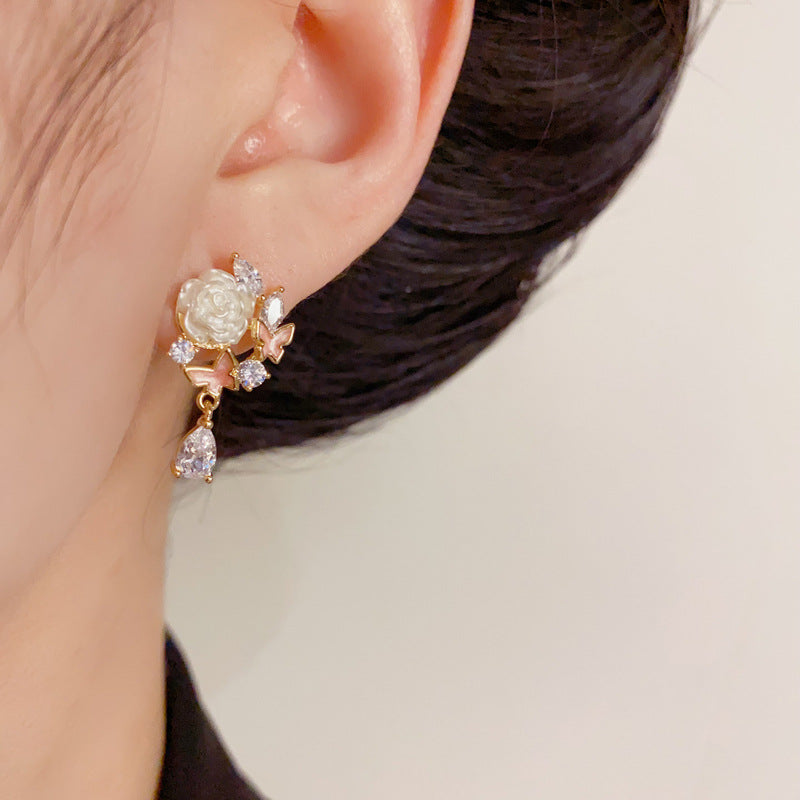 14K Gold-Plated White Flower Waterdrop Tassel Earrings – Sweet Design