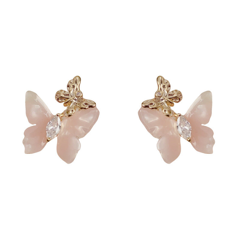 Luxury Gradient Pink or Blue Butterfly Gold Earrings – Elegant Design