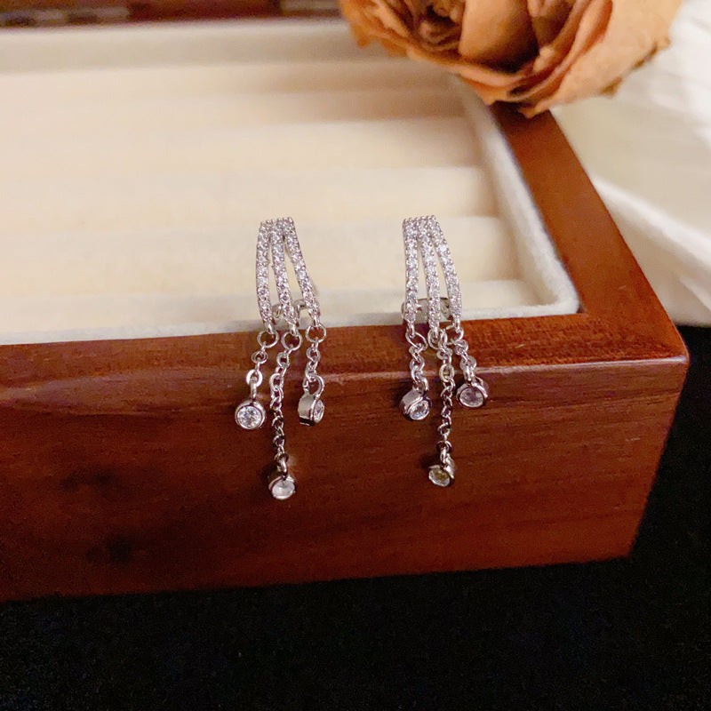 Luxury Zircon Triple Tassel Drop Earrings – Elegant Design