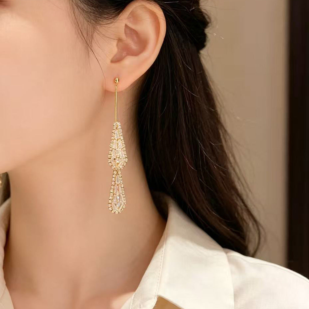 Eaioncol Two-Way Teardrop CZ Tassel Earrings Gold Silver
