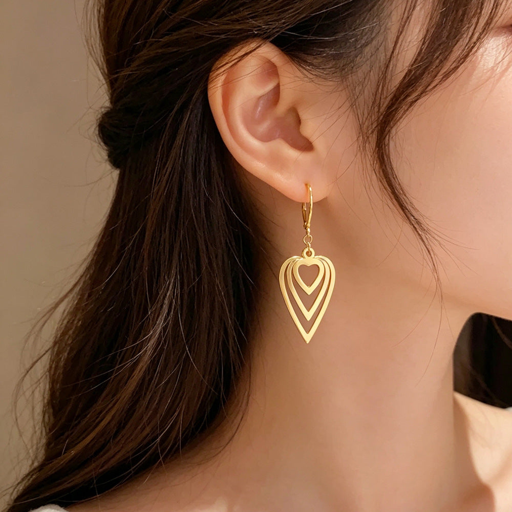 Eaioncol 3‑Layer Openwork Heart Drop Earrings Gold Silver