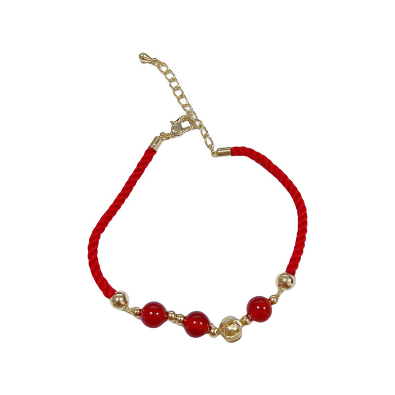 14K Gold-Plated Red Crystal Bead Bracelet - Zodiac Year Elegance