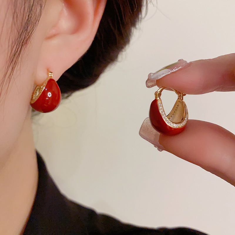 Luxury Red Enamel & Zircon Teardrop Ear Cuff – Elegant French Design
