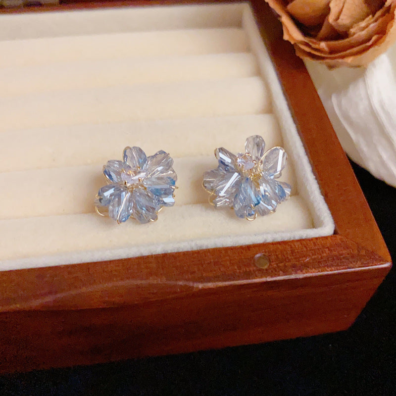 Luxury Hand-Wrapped Crystal Bead Petal Stud Earrings – Floral Design