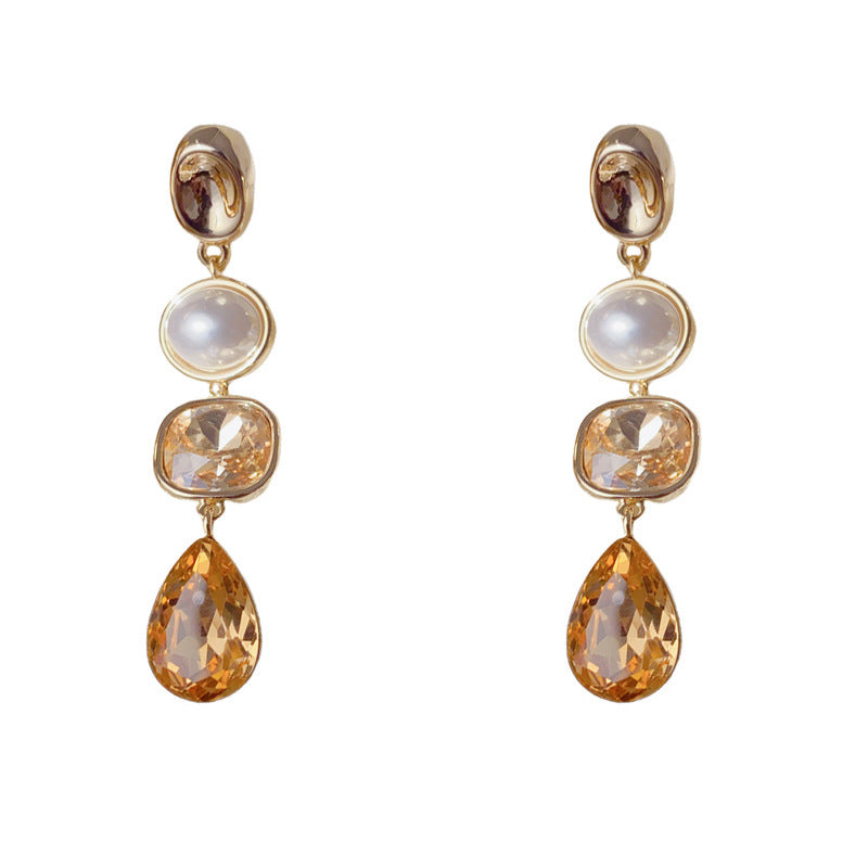 Luxury Geometric Pearl Teardrop Tassel Earrings – Elegant Design