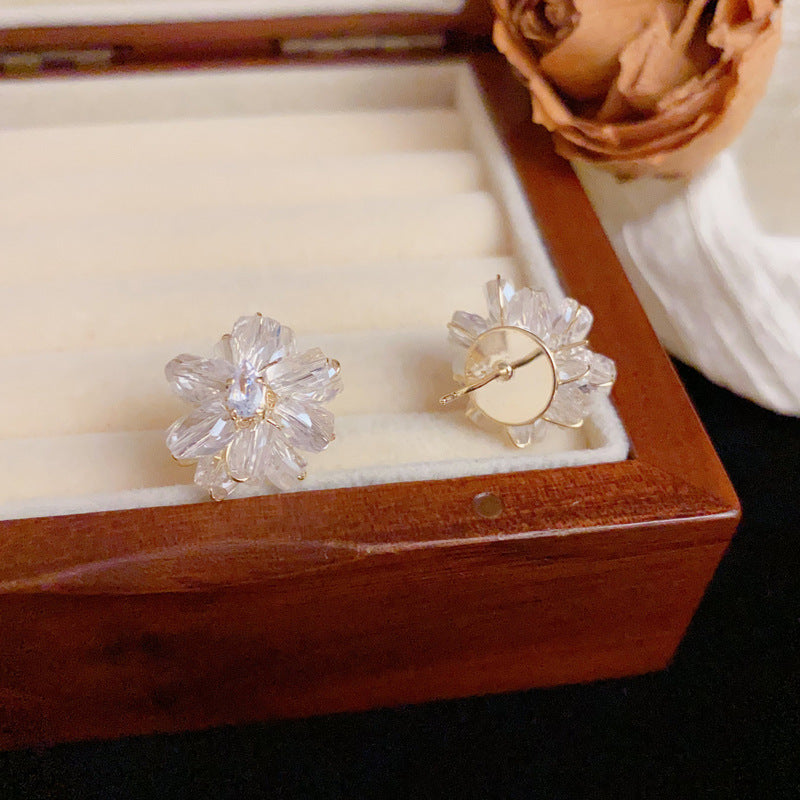Luxury Hand-Wrapped Crystal Bead Petal Stud Earrings – Floral Design