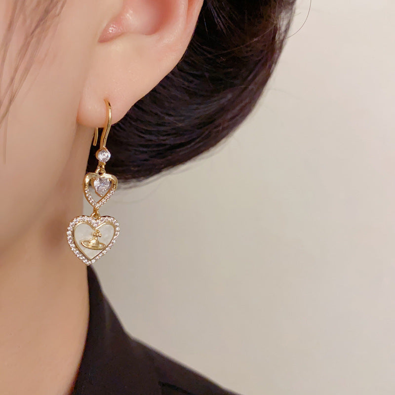 Luxury Zircon Heart Saturn Tassel Drop Earrings – French Cosmic Design