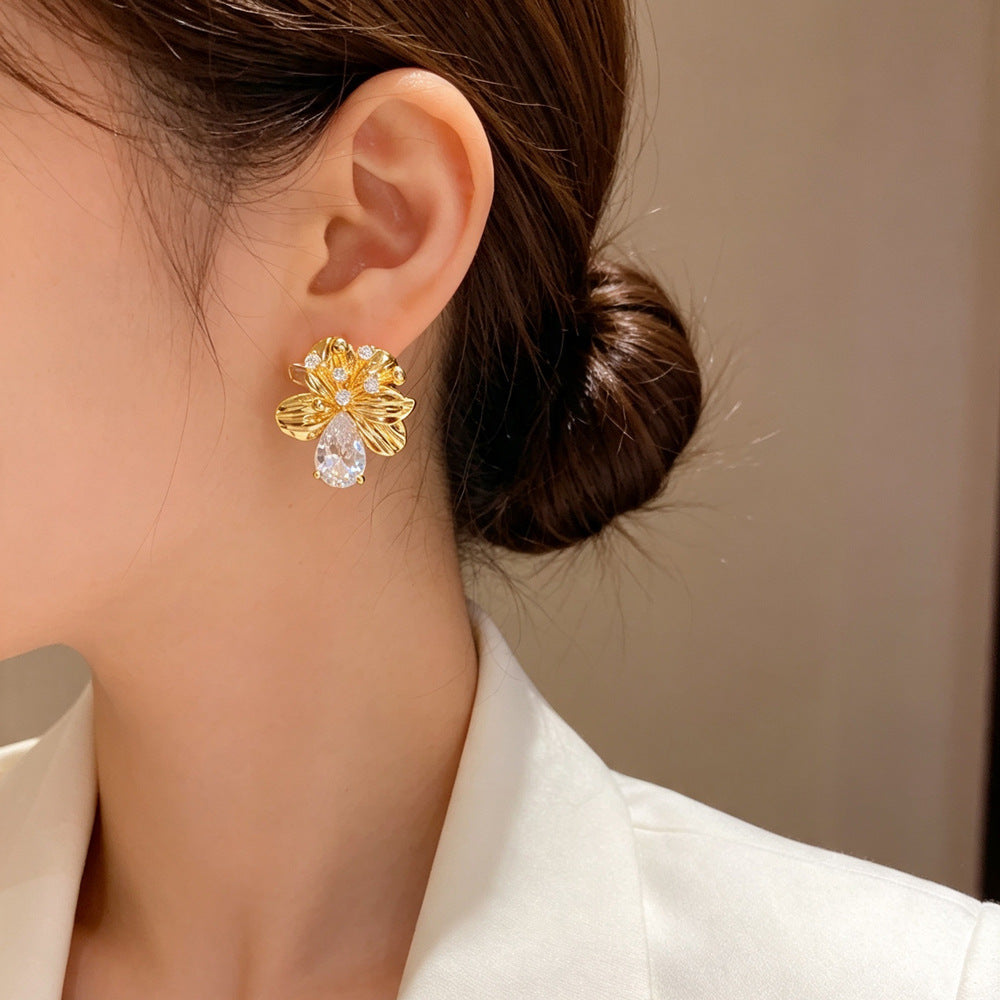 Eaioncol Floral Teardrop CZ Drop Earrings Gold Silver