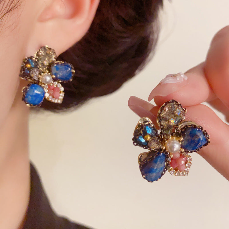 14K Gold-Plated Luxury Crystal Flower Stud Earrings – Floral Design