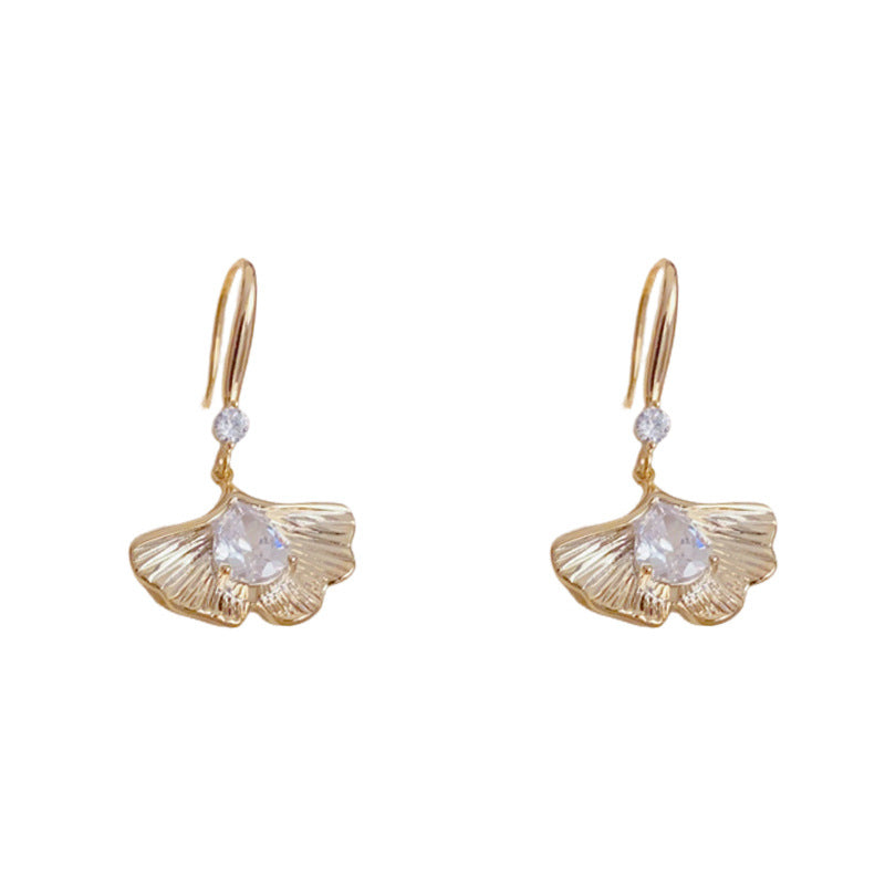 Luxury Zircon Ginkgo Leaf Ear Hook Earrings – Elegant Design
