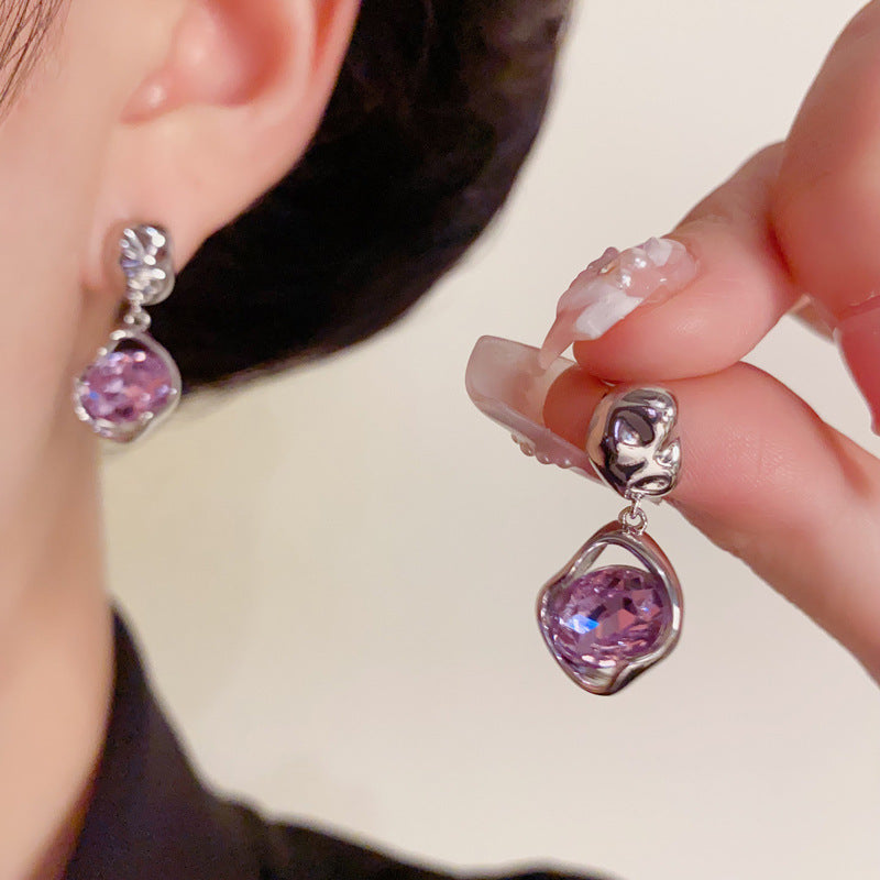 Luxury Metal Geometric Crystal Drop Earrings – Elegant Design