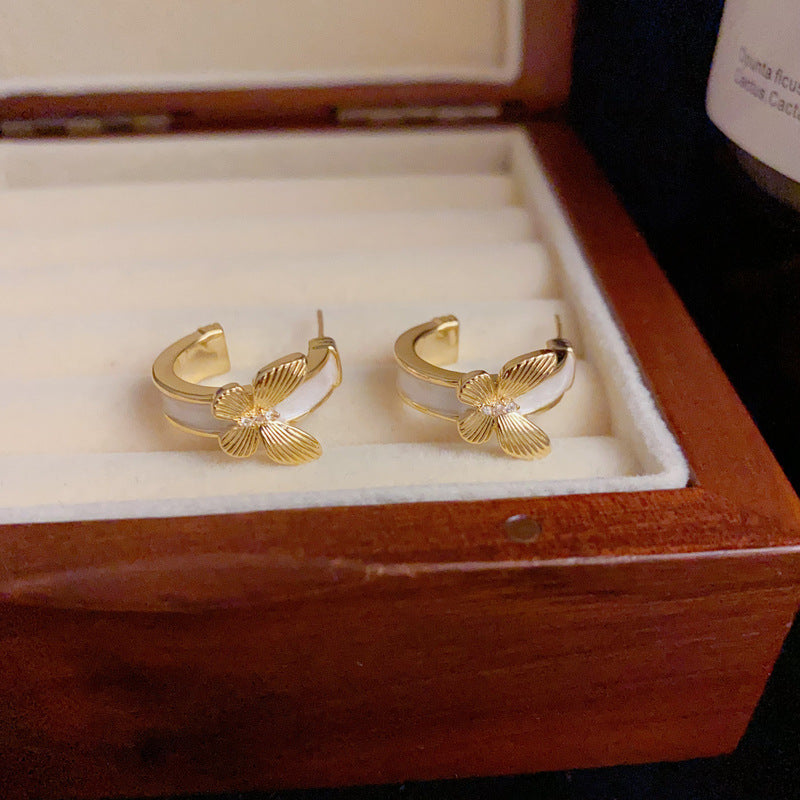 14K Gold-Plated Enamel Butterfly Hoop Earrings – Chic & Unique Design