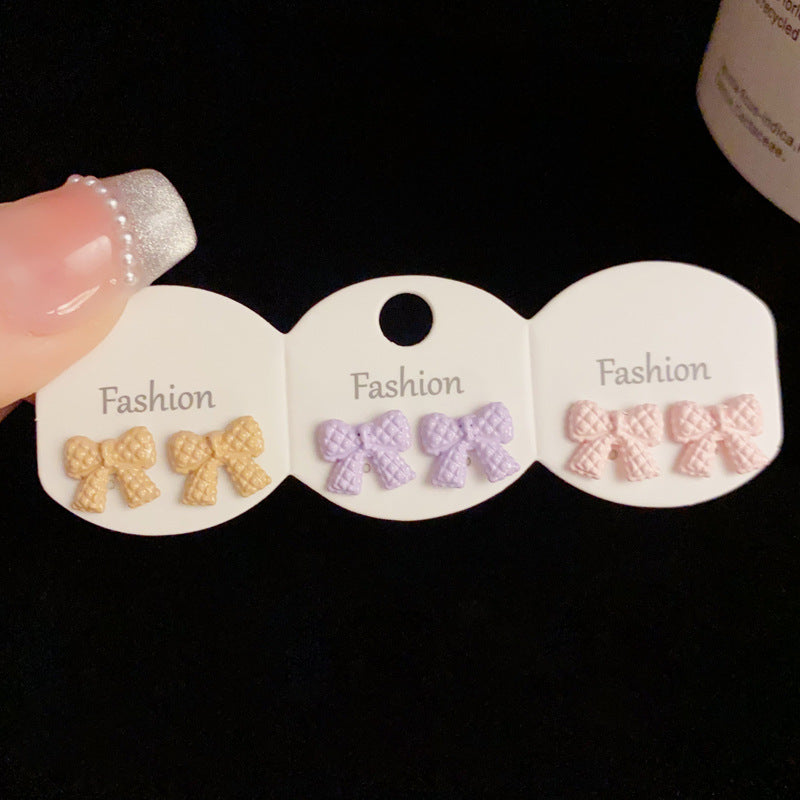 Colorful Bowknot & Heart Bow Set Earrings - Cute Chic Design