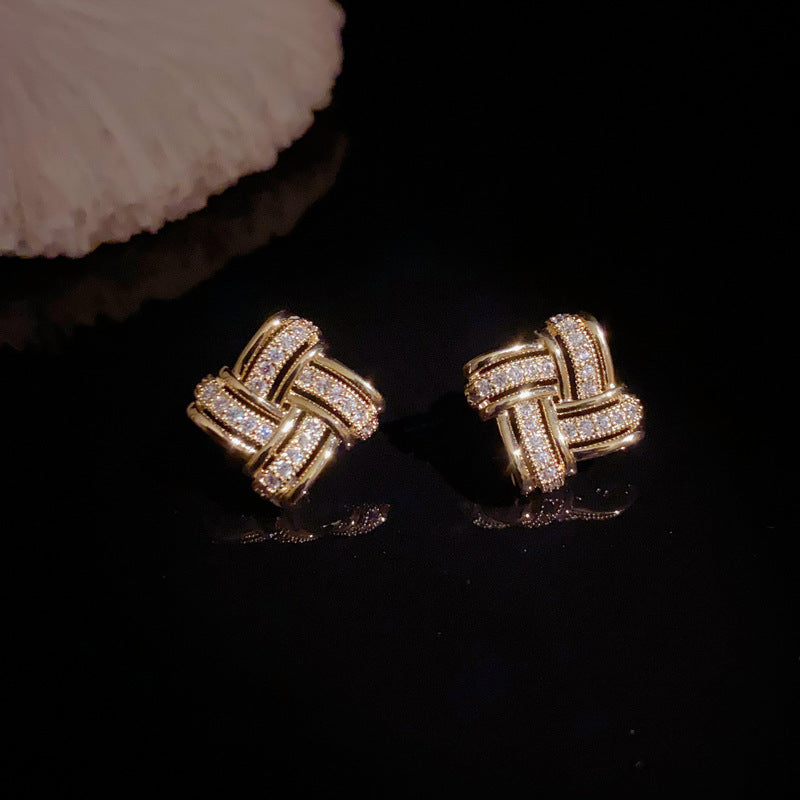 14K Gold-Plated Diamond-Shaped Zircon Stud Earrings – Minimalist Chic