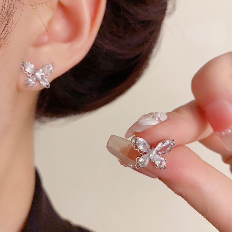 Elegant Zircon Hollow Lace Butterfly Stud Earrings – Animal Design