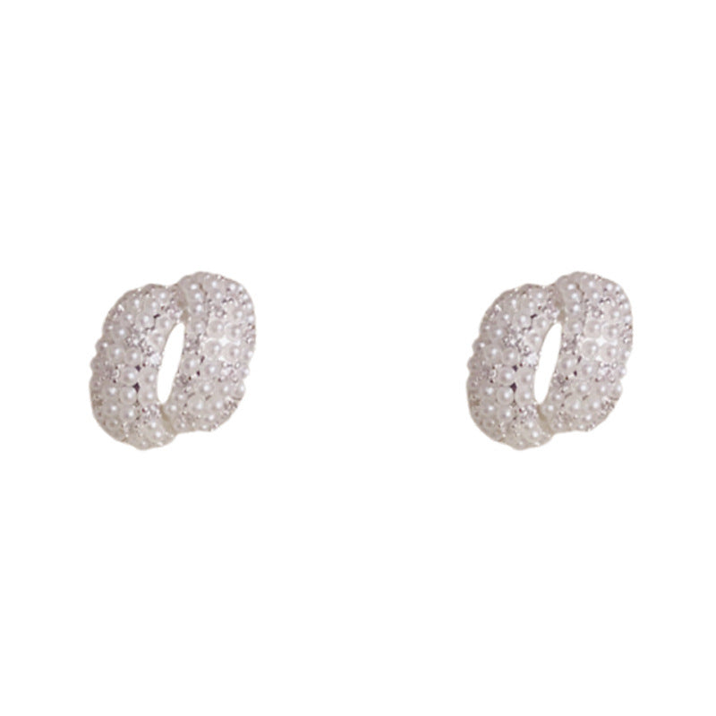 Luxury Geometric Zircon & Pearl Stud Earrings – Elegant Design