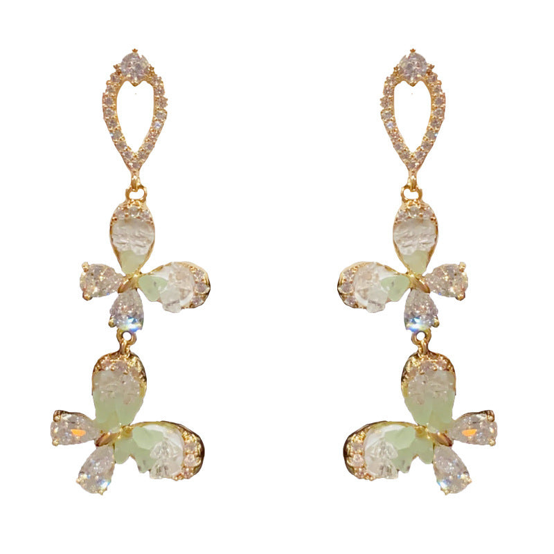 14K Gold-Plated Green Butterfly Tassel Earrings – Elegant Chic Design