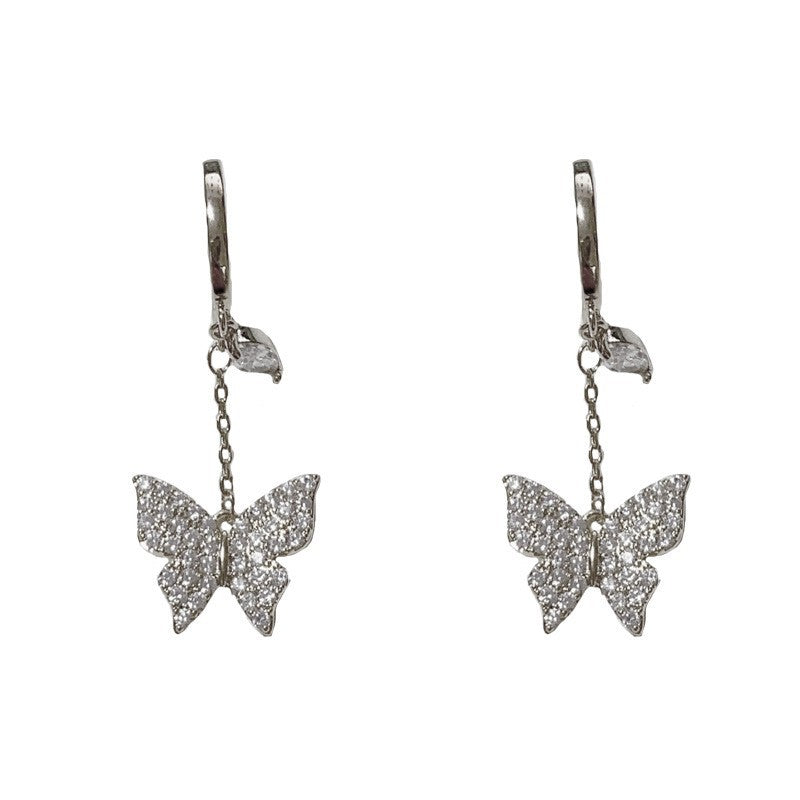 Elegant Zircon Butterfly Tassel Earrings – Micro-Pavé French Design