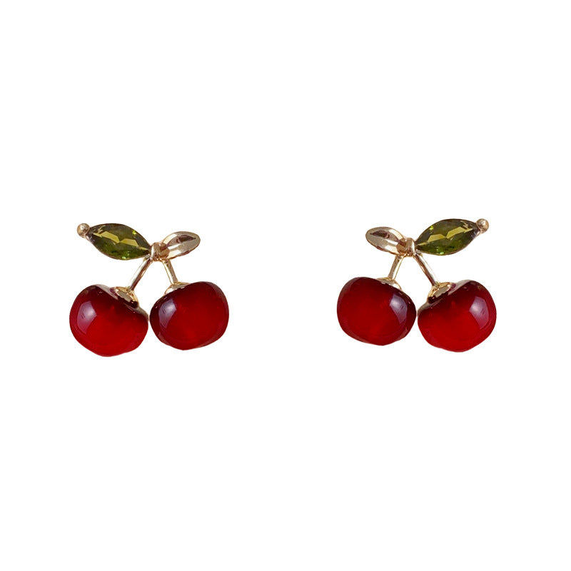 Elegant Red Cherry Stud Earrings – Sweet Fruit Design
