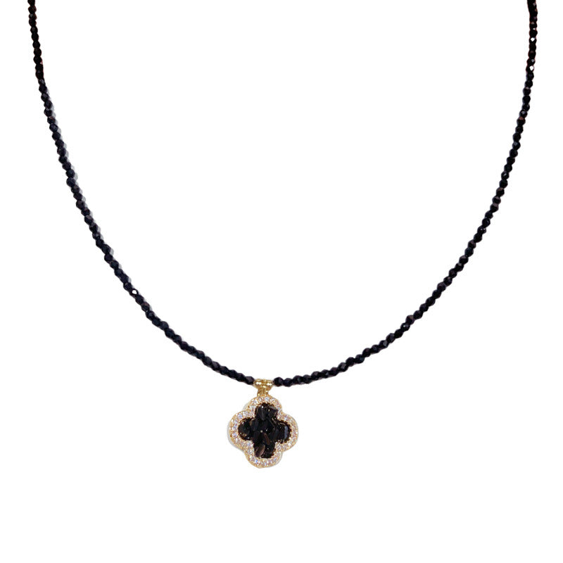 Purple Crystal Clover Black Crystal Necklace - Chic Design