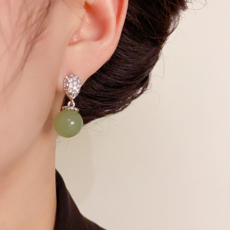 14K Gold-Plated Waterdrop Green Bead Earrings – Elegant Design