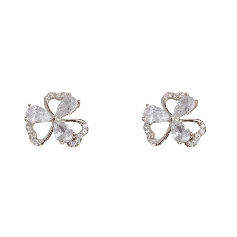 Elegant Zircon Three-Leaf Flower Stud Earrings – Floral Design