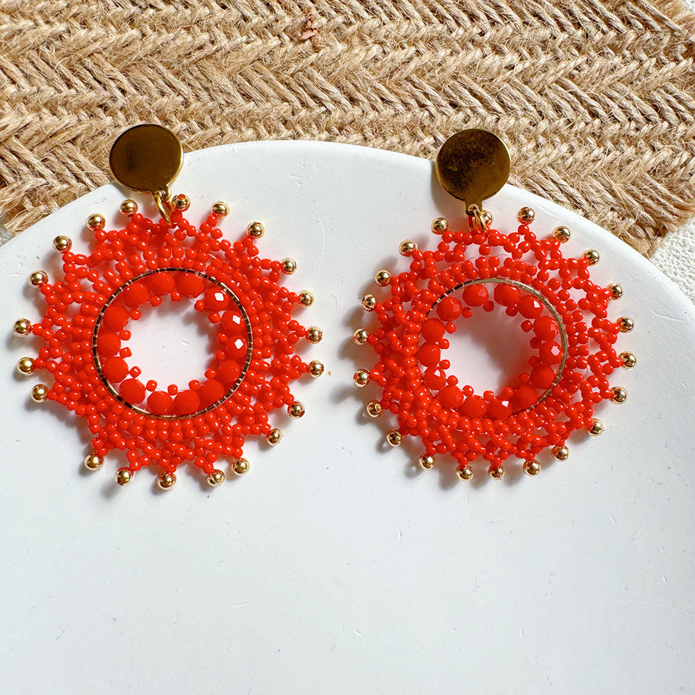 Bohemian Handmade Beaded Clay Stud Earrings – Vintage Geometric Design