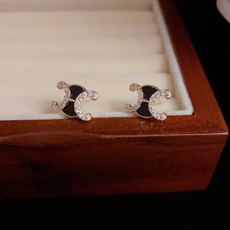 14K Gold-Plated Double-C Zircon Stud Earrings - Elegant Minimalist