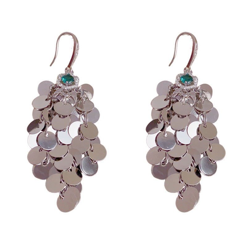 Luxury Zircon Petal Metal Disc Tassel Drop Earrings – Elegant Design